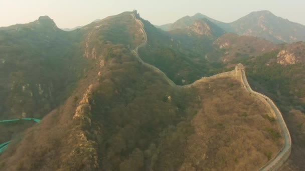 Gran Pared China Montañas Badaling Aéreo — Vídeo de stock