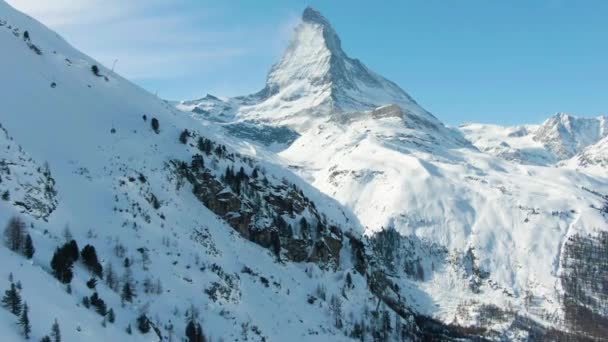 Matterhorn Hora Zimě Slunečný Den Švýcarský — Stock video