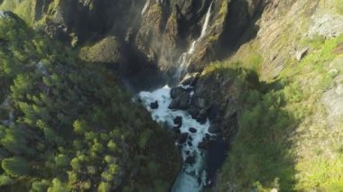 voringfossen şelalesi ve ağaçlı uçurumlar
