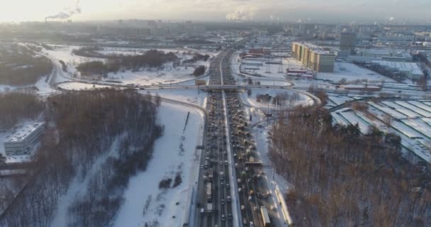 Cars Highway Sunny Winter Morning — Stock Video