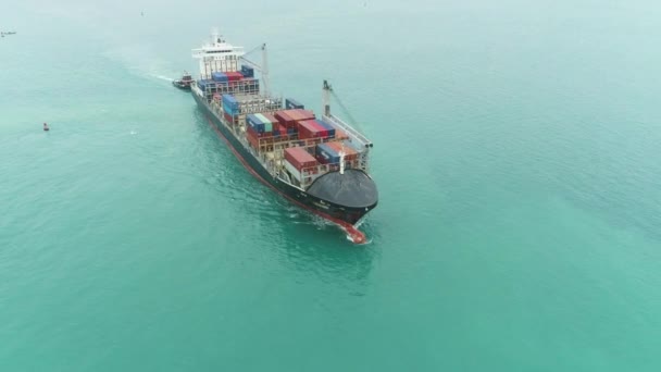 Container Ship Sea Aerial View — Stock Video