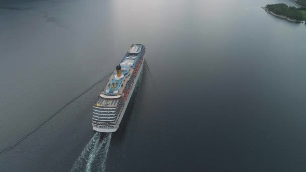大規模な豪華客船がフィヨルドで — ストック動画