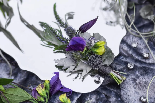 Wedding Decoration Boutonniere Blue Flowers — Stock Photo, Image