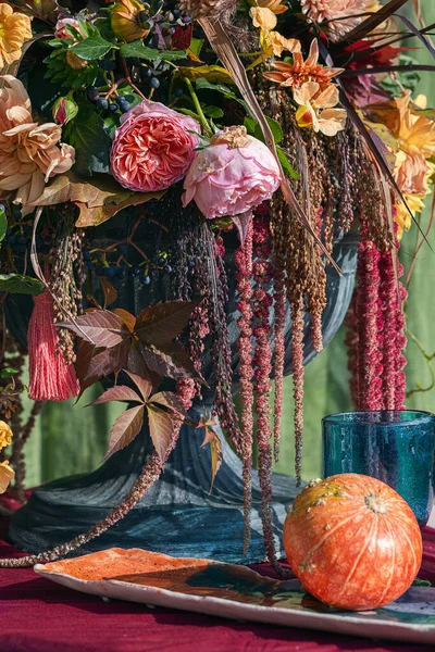 Autumn Still Live Flowers Vegetables — Stock Photo, Image