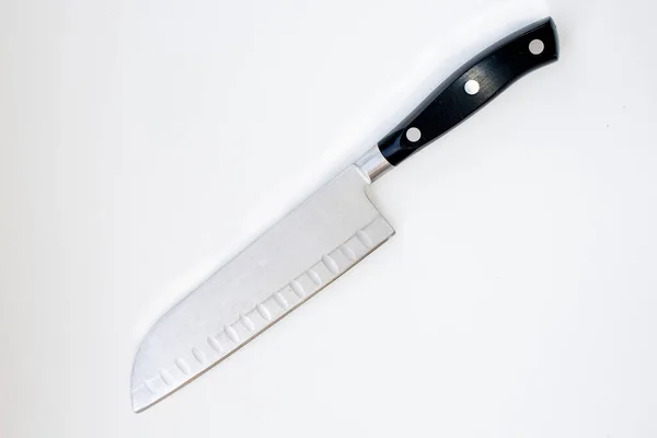 Nóż Santoku Odizolowana Biało Ścieżką Wycinania — Zdjęcie stockowe