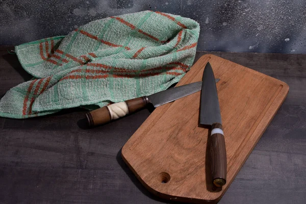 Remolque Cuchillo Cocina Grande Con Mango Madera Marfil Acostado Una — Foto de Stock