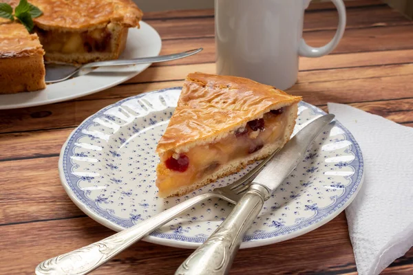 Heerlijke Traditionele Zelfgemaakte Appeltaart Met Veenbessen Individueel Deel Van Taart — Stockfoto