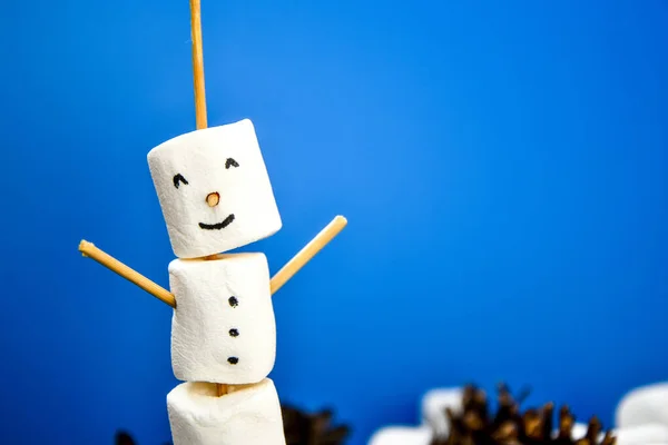 Diy Marshmallows Brancos Doce Deleite Para Crianças Engraçado Boneco Neve — Fotografia de Stock