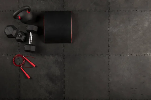 Dumbbell Cuerda Kettlebell Cojin Para Hacer Ejercicios Crossfit Fitness Piso — Zdjęcie stockowe