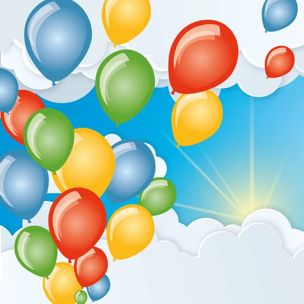 Luftballons Fliegen Den Himmel Zwischen Den Wolken — Stockvektor