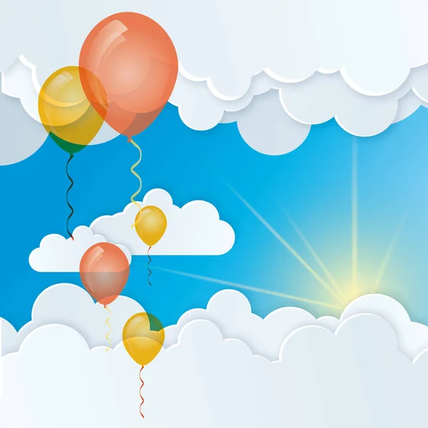 Luftballons Fliegen Den Himmel Zwischen Den Wolken — Stockvektor