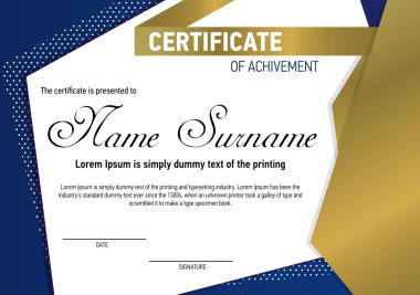 template for blue and gold certificate clipart