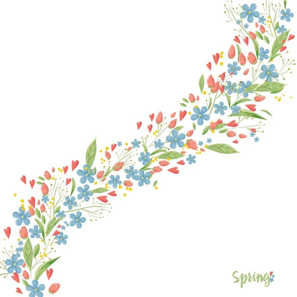 Frühlingsfarbene Blumen Und Aquarell Schmetterling — Stockvektor