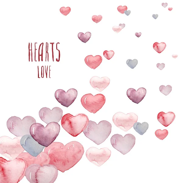 Imprimir Com Corações Aquarela Rosa Para Dia Dos Namorados —  Vetores de Stock