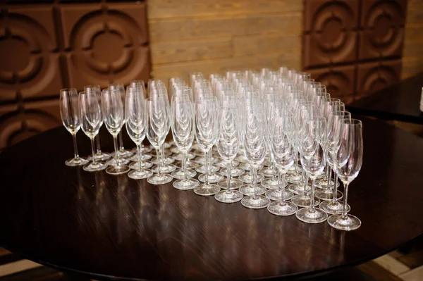 Shine Crystal Glasses Shot Brown Wooden Table — Stock Photo, Image