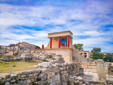 Girit, Yunanistan 'da düğüm evi. Minoan Knossos Sarayı 'nın kalıntıları. Ünlü Minos sarayı Knossos 'un antik harabelerinin ayrıntıları. 