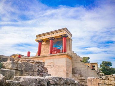 Girit, Yunanistan 'da düğüm evi. Minoan Knossos Sarayı 'nın kalıntıları. Ünlü Minos sarayı Knossos 'un antik harabelerinin ayrıntıları. 