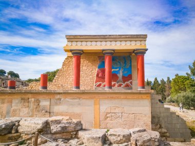 Girit, Yunanistan 'da düğüm evi. Minoan Knossos Sarayı 'nın kalıntıları. Ünlü Minos sarayı Knossos 'un antik harabelerinin ayrıntıları. 