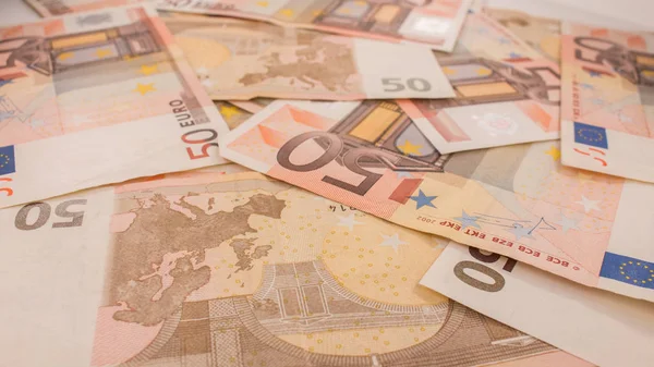 Υπόβαθρο Των Τραπεζογραμματίων Τραπεζογραμμάτια Ευρώ Πενήντα Ιστορικό Χρημάτων — Φωτογραφία Αρχείου