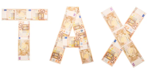 Daňové Slovo Bankovkách Slovní Daň Eurobankovek — Stock fotografie