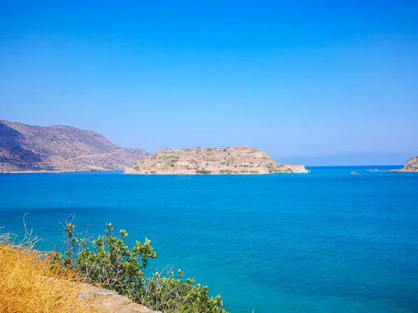 Spinalonga Island Blue Sky Transparent Sea Elounda Spinalonga Crete Greece — Stock Photo, Image