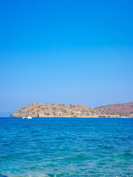 Spinalonga Island Blue Sky Transparent Sea Elounda Spinalonga Crete Greece — Stock Photo, Image