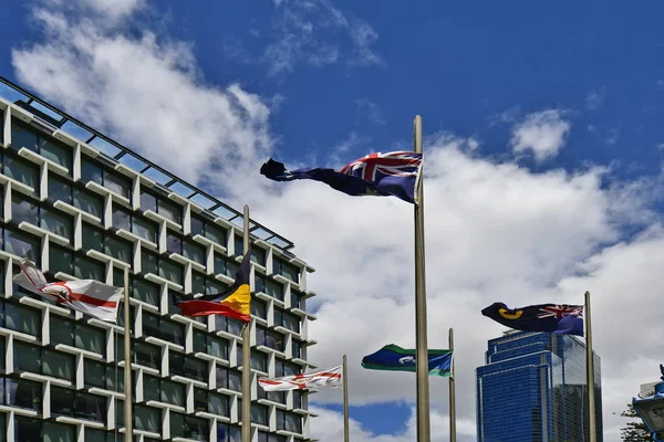 Australia, WA, different flags of Australian Territories in front of Council House in Perth