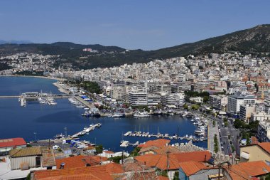 Yunanistan, Kavala, Eastmacedonia kentin Limanı ile havadan görünümü