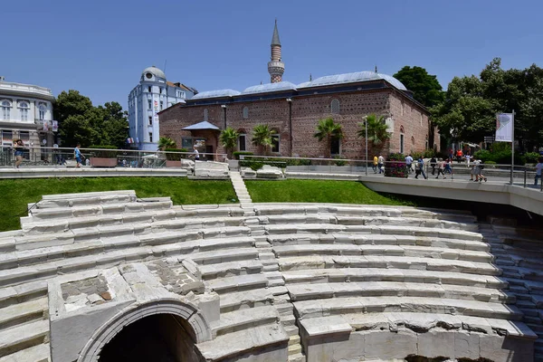 Plovdiv Bulgaria Junio 2018 Personas Identificadas Antiguo Foro Romano Con — Foto de Stock