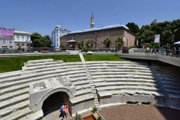 Plovdiv Bulgária Junho 2018 Pessoas Não Identificadas Antigo Fórum Romano — Fotografia de Stock