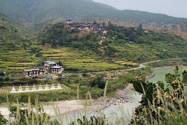 ブータン Chorten と農村ワンデ Phodrang Rinchengang — ストック写真