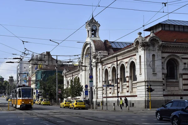 Sofia Bulgaristan Haziran 2018 Trafik Genel Tramvay Merkezi Pazar Bina — Stok fotoğraf