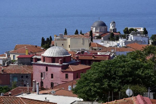 Grécia Kavala Distrito Panagia Com Mesquita Halil Bey Igreja Ortodoxa — Fotografia de Stock