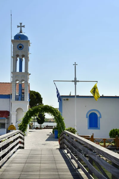 Grecia Porto Lagos Monasterio Agios Nicolaos Situado Una Pequeña Isla —  Fotos de Stock