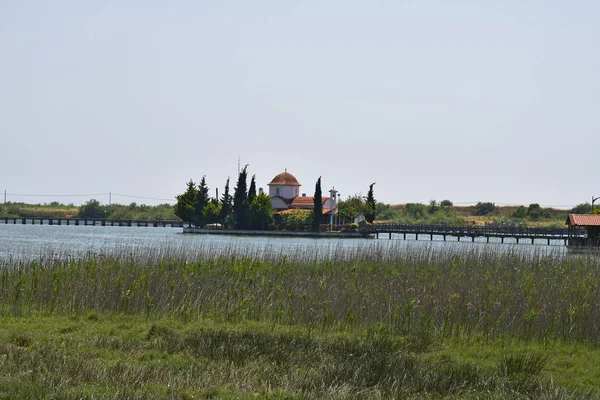 Grekland Porto Lagos Klostret Agios Nicolaos Ligger Liten Vistonida Sjön — Stockfoto