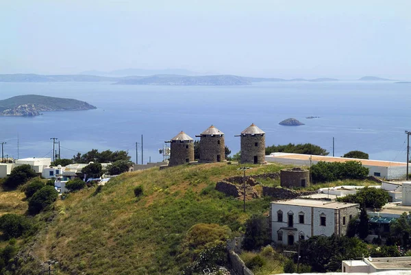 Grekland Väderkvarnar Patmos Dodekanisos — Stockfoto