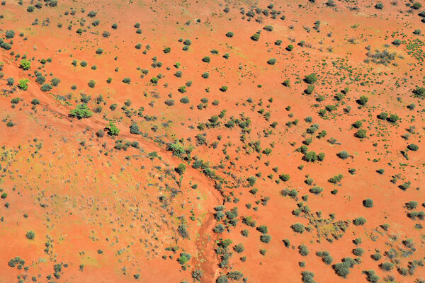 Australia, NT, aerial view from dried up river bed in Simpson Desert