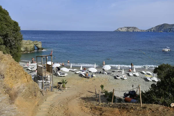 Agia Pelagia Grecia Ottobre 2018 Persone Non Identificate Sulla Spiaggia — Foto Stock