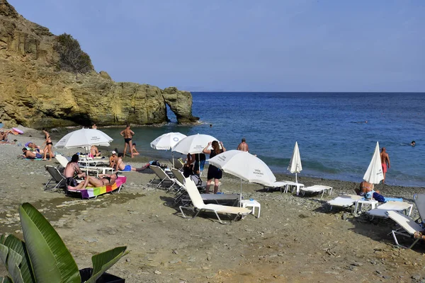 Agia Pelagia Řecko Října 2018 Neznámých Lidí Pláži Psaromoura Přírodní — Stock fotografie