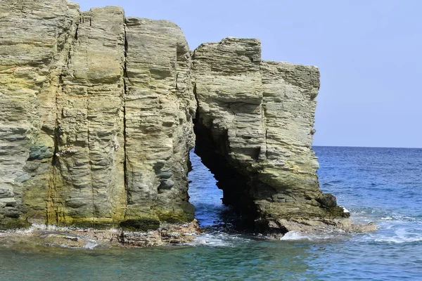 Grecia Creta Arco Naturale Sulla Spiaggia Psaromoura — Foto Stock