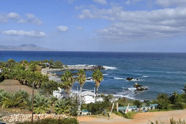 Petres Řecko Října 2018 Pláž Palmami Pobřeží Ostrově Kréta — Stock fotografie