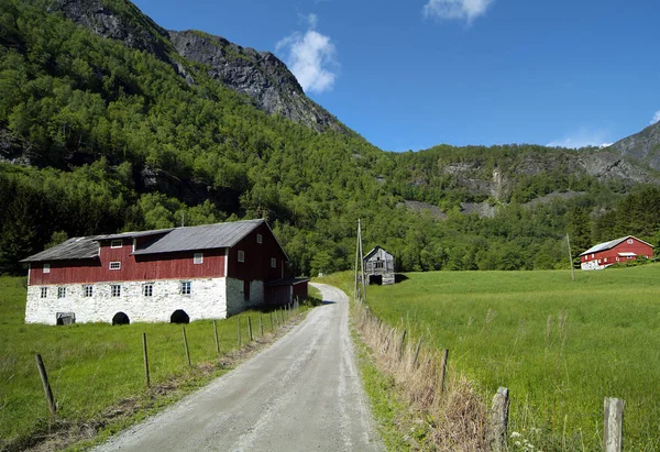 Norvège Scène Rurale Avec Maison Grange Dans Vallée Moerkrids Skolden — Photo