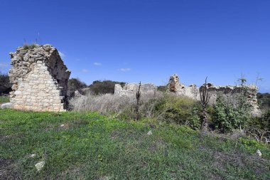 Yunanistan, Girit adasında Aptera Minoan kalıntıları bir arkeolojik site antik Roma duvara