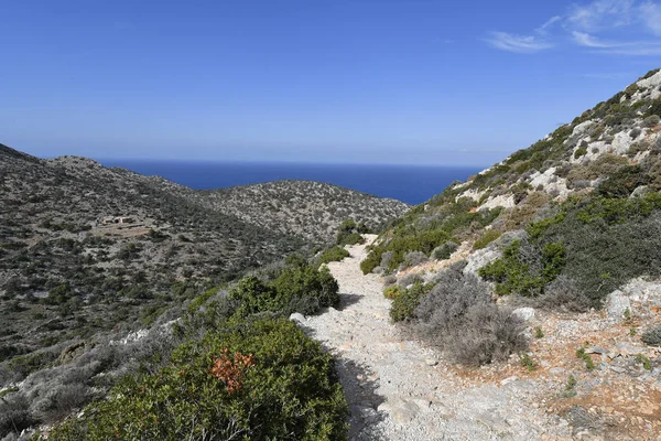 Grèce Île Crète Sentier Dans Gorge Avlaki Plage Sur Mer — Photo