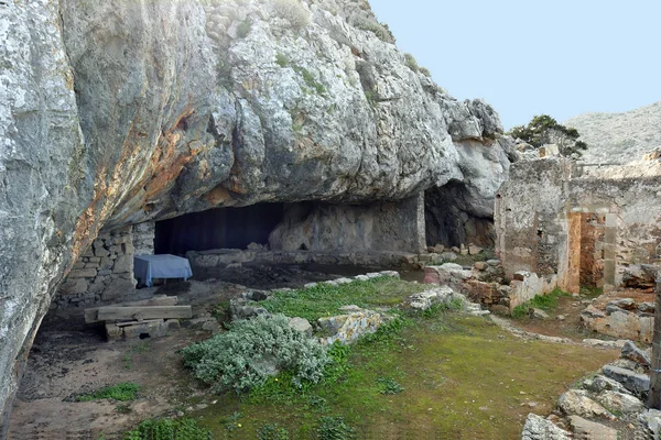 Grécia Ilha Creta Caverna Arkoudiotississa Aka Caverna Arkoudospilios Com Capela — Fotografia de Stock