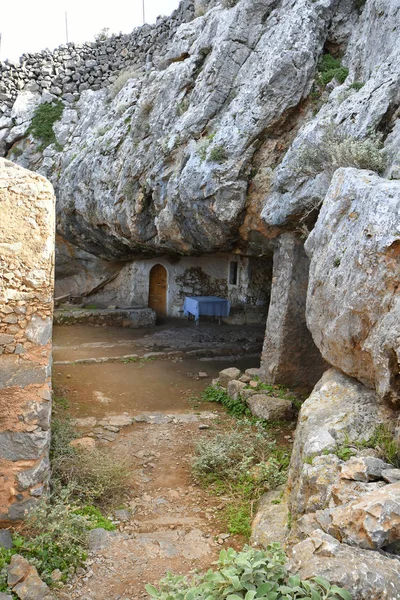 Grécia Ilha Creta Caverna Arkoudiotississa Aka Caverna Arkoudospilios Com Capela — Fotografia de Stock