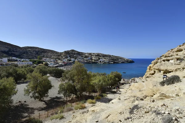 Grekland Kreta Strand Från Matala Kusten Libyska Havet Och Forntida — Stockfoto