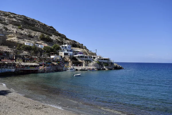 Matala Griekenland Oktober 2018 Niet Geïdentificeerde Mensen Verschillende Restaurants Aan — Stockfoto