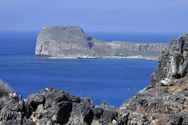 Grekland Gramvoussa Med Fästning Visa Från Balos Lagunen Nära Kissamos — Stockfoto