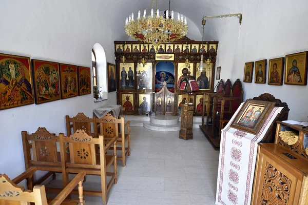 Matala Grécia Outubro 2018 Dentro Uma Pequena Capela Ortodoxa Aldeia — Fotografia de Stock